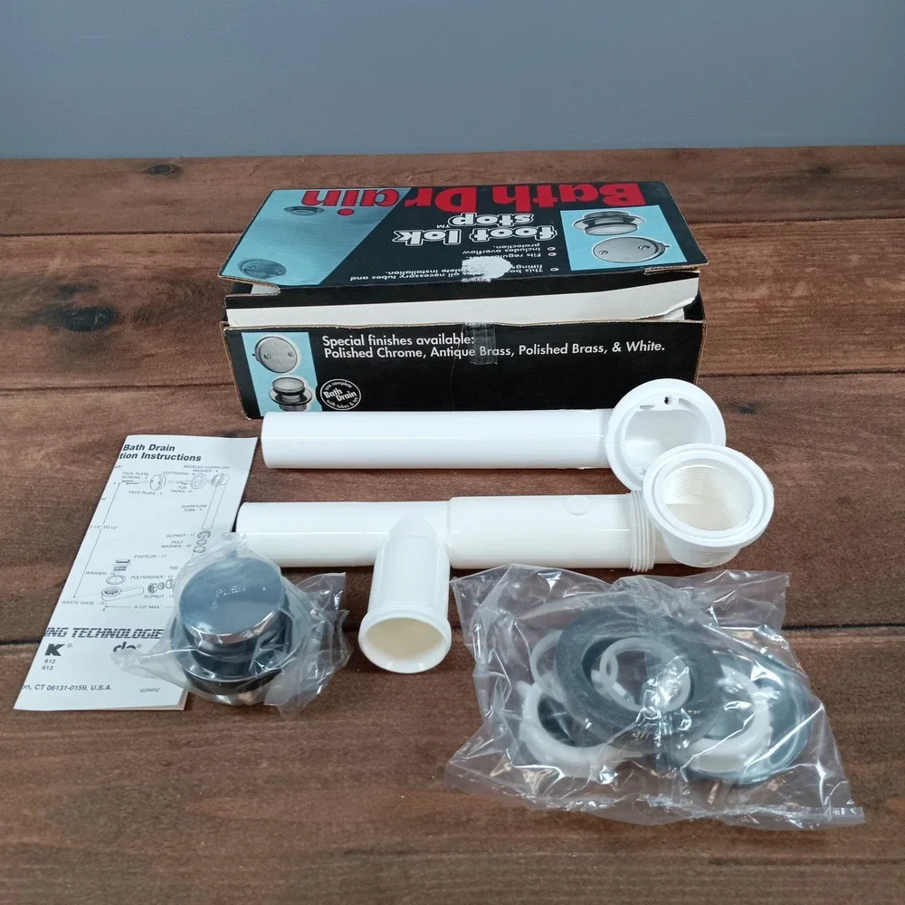 Foot Lok Stop Bath Drain Kit Complete with Overflow Protection and Tub Assembly